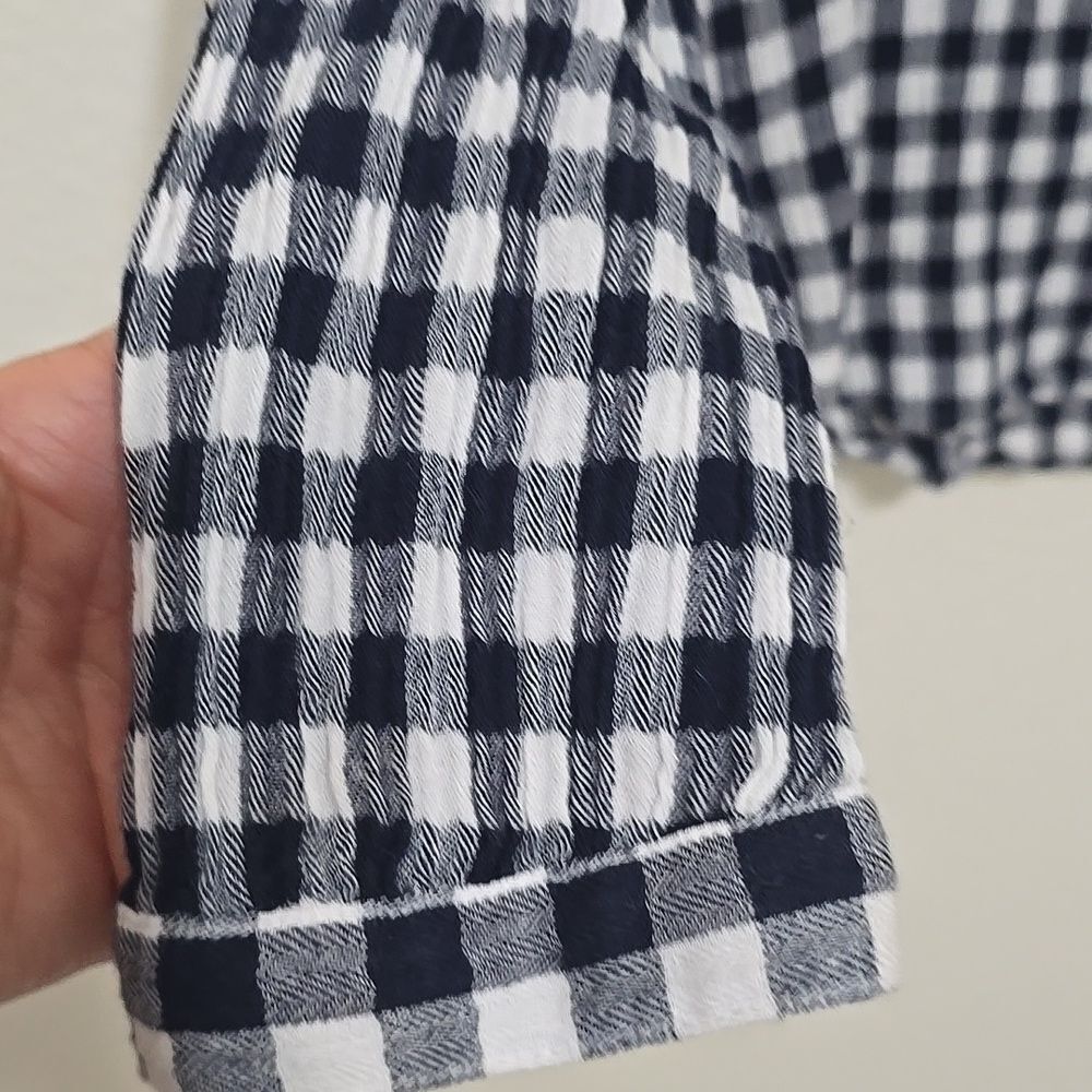 - Lucky Brand Black & White Checkered Long Sleeve Blouse L - Picture 3 of 6